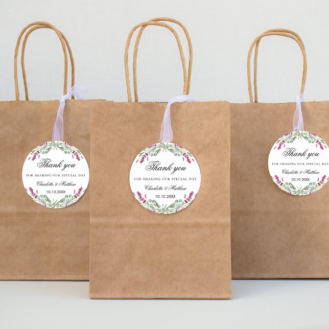 Adesivo Redondo Lavanda rosa verde obrigado de casamento (Criador carregado)