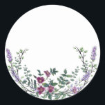 Adesivo Redondo Lavanda, Rosa vermelha e Eucalyptus<br><div class="desc">Um design elegante e vintage com rosas vermelhas,  eucalipto e lavanda pintados em cor de água romântica.</div>
