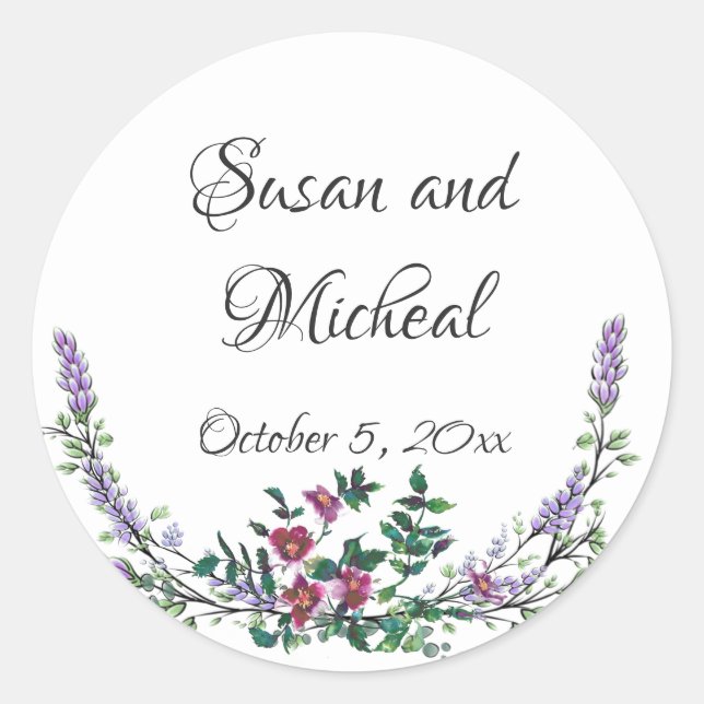 Adesivo Redondo Lavanda, Rosa vermelha e Eucalyptus (Frente)