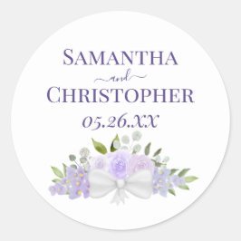 Adesivo Redondo Lavanda Rosas Roxos e Brilhos Casamento Simples