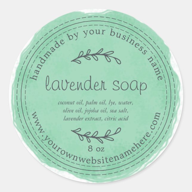 Adesivo Redondo Lavanda Russo de Sabão Feito À Mão Verde (Frente)
