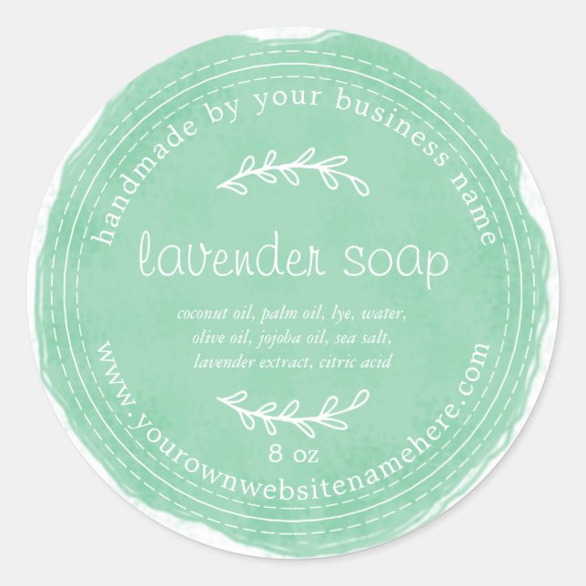 Adesivo Redondo Lavanda Russo de Sabão Feito À Mão Verde (Frente)
