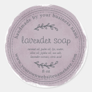 Adesivo Redondo Lavanda Rústica De Fio De Mão Água Púrpura