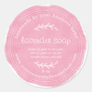 Adesivo Redondo Lavanda Rústica Fita À Mão Sabão Aquarela Rosa