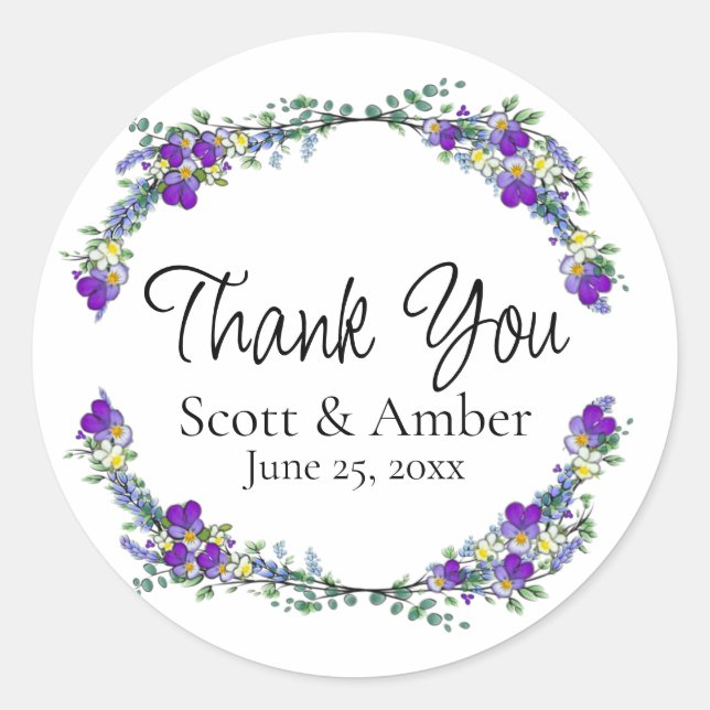 Adesivo Redondo Lavanda violeta de aquarela púrpura Eucalyptus (Frente)