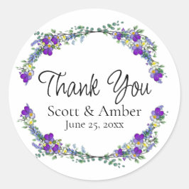 Adesivo Redondo Lavanda violeta de aquarela púrpura Eucalyptus