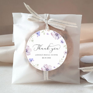 Adesivo Redondo Lavanda Violeta Floral Chuveiro de Noiva Obrigado