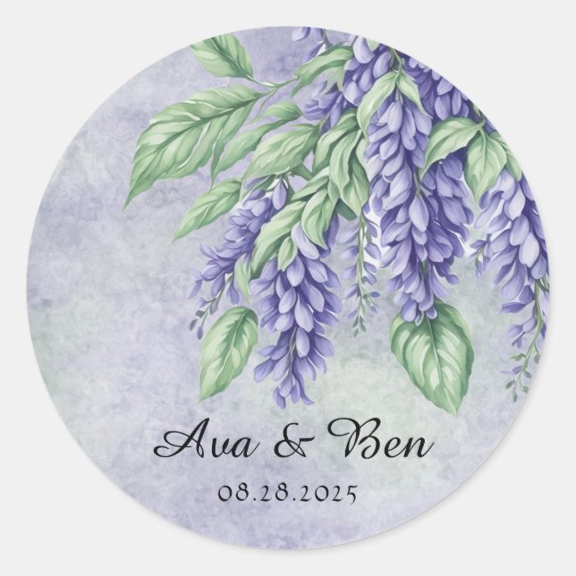 Adesivo Redondo Lavanda Wisteria Flowers Marble Wedding (Frente)