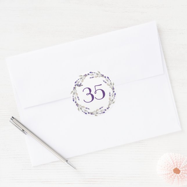 Adesivo Redondo Lavanda Wreath para 35 anos (Envelope)