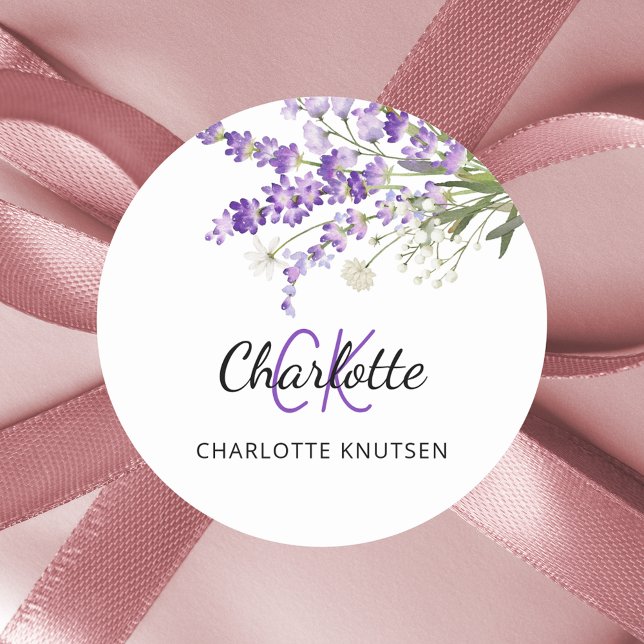 Adesivo Redondo Lavandas monogramas (Criador carregado)