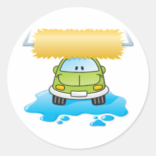Adesivo Redondo Lavar Carro Desenho Animado Verde Feliz Carrinho