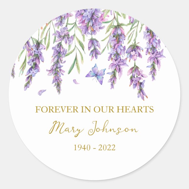Adesivo Redondo Lavender Memorial Funeral Classic Round Sticker (Frente)