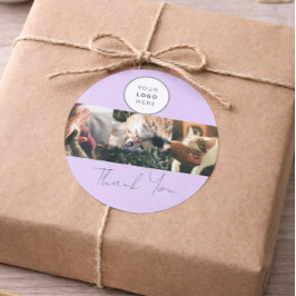 Adesivo Redondo Lavender Script Logo Photo Pet Care Thank You 