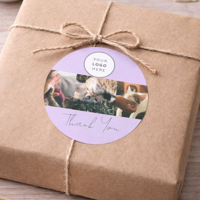 Adesivo Redondo Lavender Script Logo Photo Pet Care Thank You  (Criador carregado)
