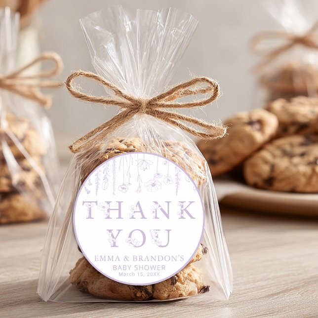 Adesivo Redondo Lavender Wildflower Baby Shower Thank You Stickers (Criador carregado)
