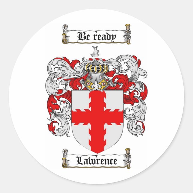 ADESIVO REDONDO LAWRENCE FAMILY CREST - CASACO DE ARMAS DE LAWRENC (Frente)
