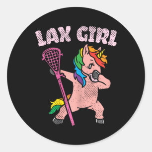 Adesivo Redondo Lax Girl Unicorn Cute Animal Lacrosse Player