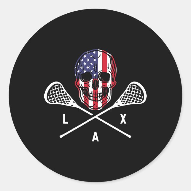 Adesivo Redondo Lax Skeleton U Flag Player Lacrosse (Frente)