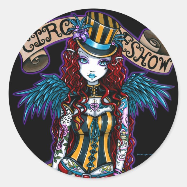 Adesivo Redondo "Layla" Steampunk Circus Tattoo Sideshow Stickers (Frente)