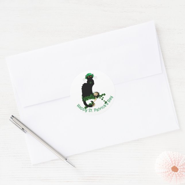 Adesivo Redondo Le Chat Noir Clover St. Patrick's Day (Envelope)