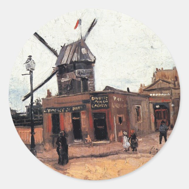 Adesivo Redondo Le Moulin de la Galette por Vincent van Gogh (Frente)
