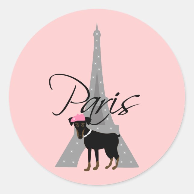 Adesivo Redondo Le petit chien à Paris (Frente)