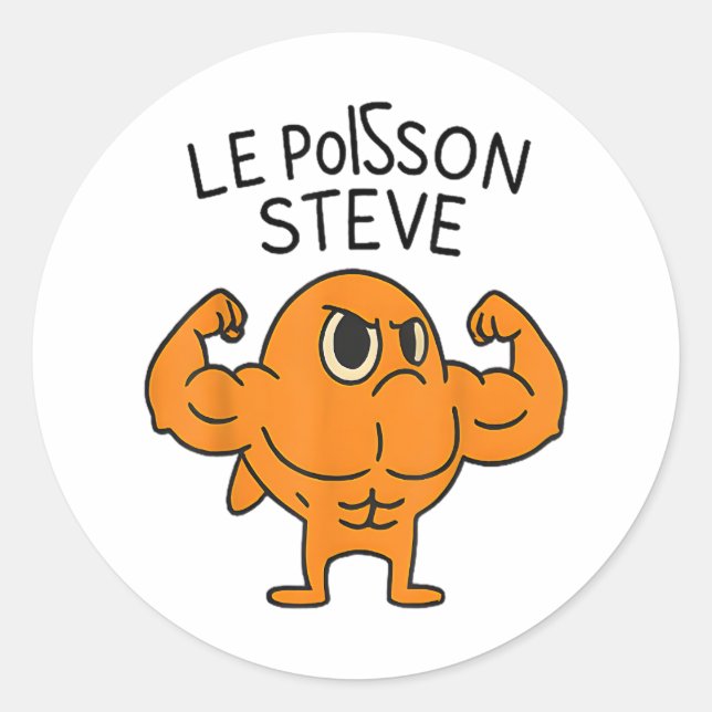 Adesivo Redondo Le Poisson Steve Funny Muscular Fish Cartoon (Frente)