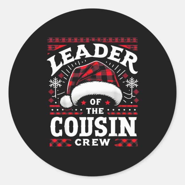 Adesivo Redondo Leader Of The Cousin Crew Christmas Family Matchin (Frente)