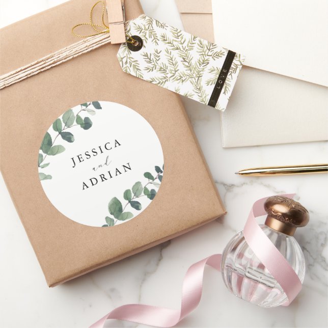 Adesivo Redondo Leafy Green Elegance Wedding (Presentear)