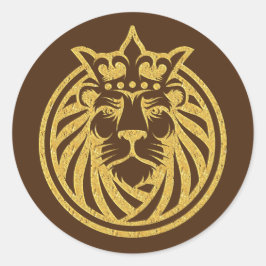 Adesivo Redondo Leão com Coroa - Estilo Dourado 4