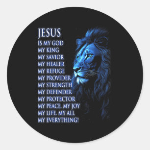 Adesivo Redondo Leão Cristão Jesus É Meu Rei, Deus, Senhor, E Sa