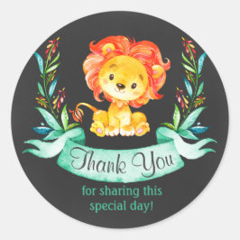 Adesivo Redondo Leão de Aquarela de Quadro Alcalino Obrigado