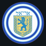 Adesivo Redondo Leão de Judah Emblem Ariel Hebrew Sticker<br><div class="desc">Um adesivo redondo com uma imagem de um leão azul e amarelo de Judah emblema com Ariel em hebraico no topo, e bordas grandes duplas azuis aparadas em azul claro em branco. Consulte confetti, etiqueta e papel de empacotamento correspondentes. Veja toda a coleção do Chanucá Sticker na categoria CARDS &...</div>