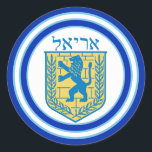 Adesivo Redondo Leão de Judah Emblem Ariel Hebrew Sticker<br><div class="desc">Um adesivo redondo com uma imagem de um leão azul e amarelo de Judah emblema com Ariel em hebraico no topo, e bordas grandes duplas azuis aparadas em azul claro em branco. Consulte confetti, etiqueta e papel de embalagem correspondentes. Veja toda a coleção do Chanucá Sticker na categoria CARDS &...</div>