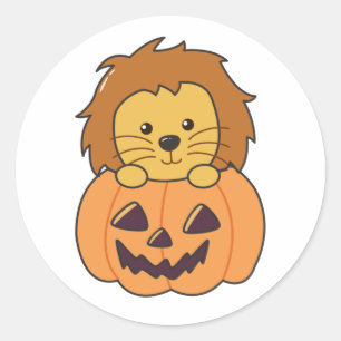 Adesivo Redondo Leão De Pumpkin Orange Koalas Halloween Lion