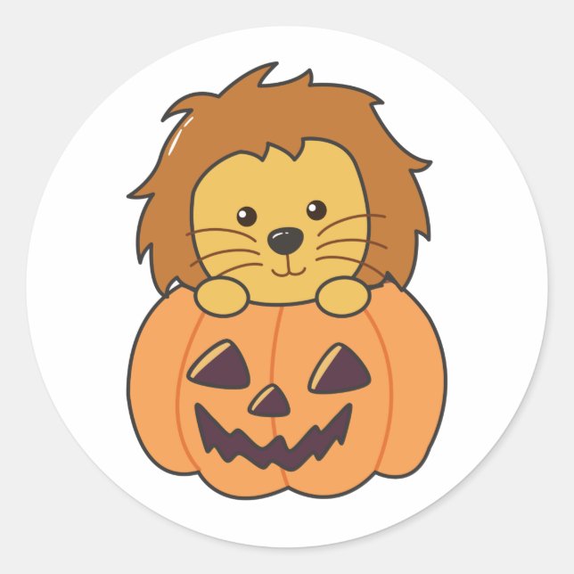 Adesivo Redondo Leão De Pumpkin Orange Koalas Halloween Lion (Frente)