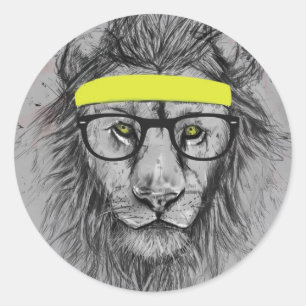 Adesivo Redondo leão do hipster