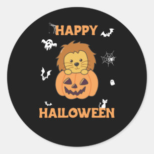 Adesivo Redondo Leão Em Pumpkin Leões Doce Feliz Dia das Bruxas