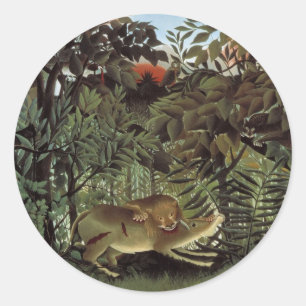 Adesivo Redondo Leão Faminto de Henri Rousseau, Animal Selvagem Vi