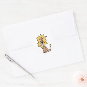 Adesivo Redondo leão fofo desenho infantil retrô safári animal da