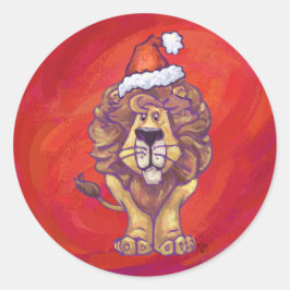 Adesivo Redondo Leão Natal Em Vermelho