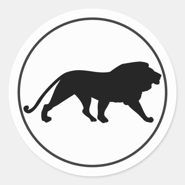 Adesivo Redondo Leão Negro Desenho em Círculo Branco (Frente)
