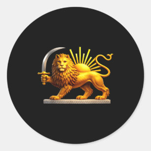 Adesivo Redondo leão persa, bandeira iraniana, emblema do leão e d