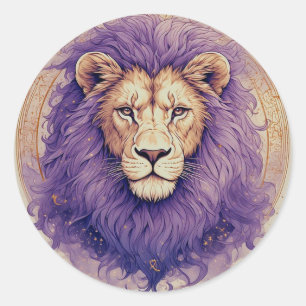 Adesivo Redondo Leão Real Mane Cósmico Roxo Fantasia Presente