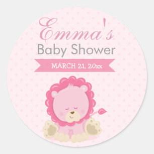 Adesivo Redondo Leão sonolento do rosa do safari do bebê -