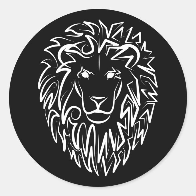 Adesivo Redondo Leão Tribal Negro e Branco (Frente)