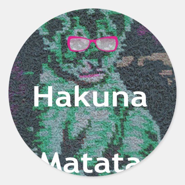 Adesivo Redondo Leão Verde com Óculos Rosa "Hakuna Matata" Arte (Frente)