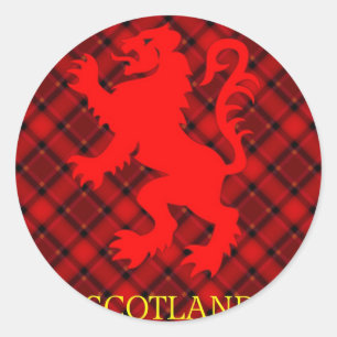 Adesivo Redondo Leão vermelho escocês desenfreado no Tartan