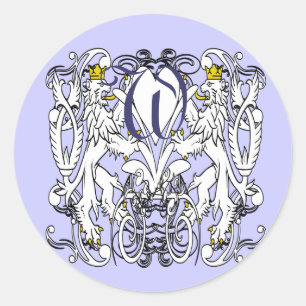 Adesivo Redondo Leão-Vintage Branco-Vampiro Com Douradas Coroas, L