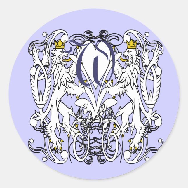 Adesivo Redondo Leão-Vintage Branco-Vampiro Com Douradas Coroas, L (Frente)